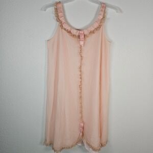 ODETTE BARSA Pink Chiffon Sheer Lace Trim Nightgown Slip Lingerie 60s Medium